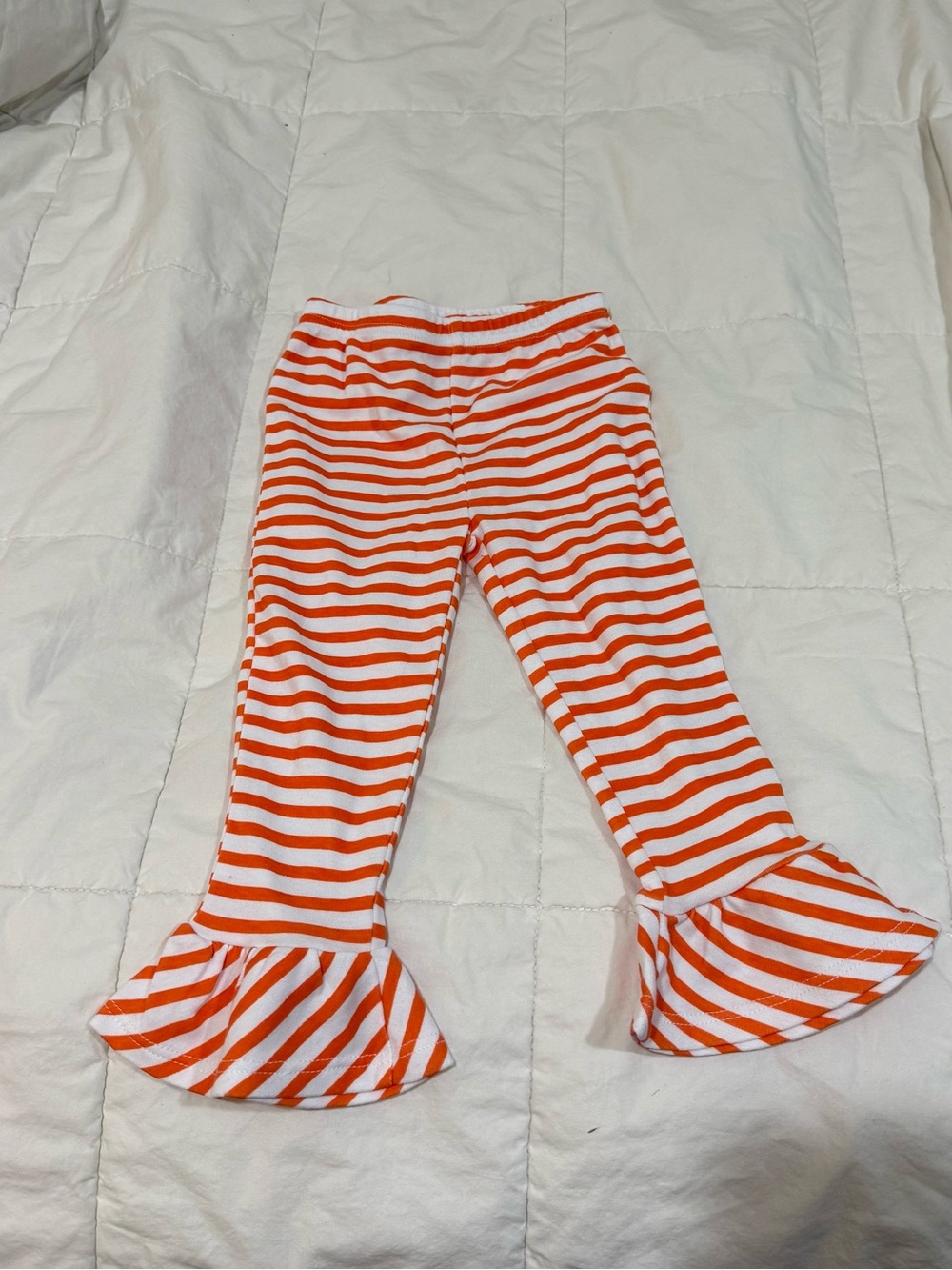 Baby Essentials Orange and White Striped Ruffle Hem Leggings